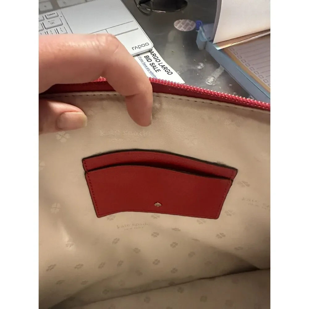 Kate Spade Saffiano Leather Laptop Sleeve Zippered Case Red Gold Hardware